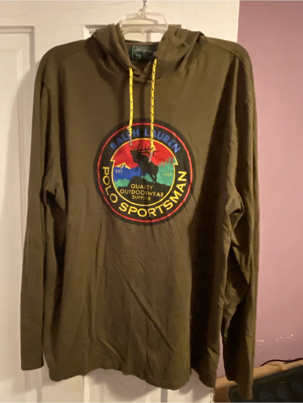 Ralph Lauren Olive Polo Sportsman Hooded Long-Sleeve Tee